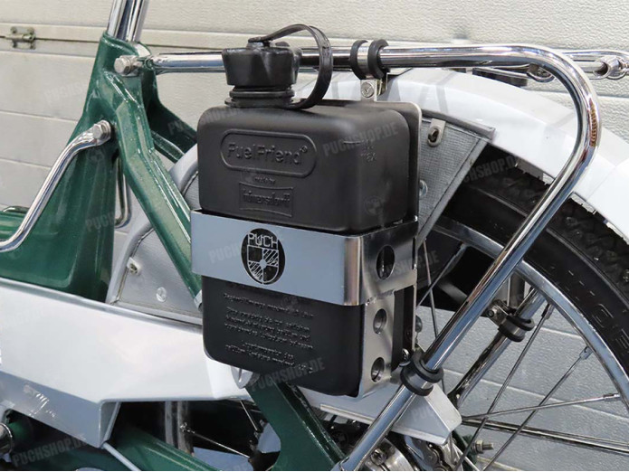 Bagagedrager achterdrager Puch Maxi N / K houder met FuelFriend jerrycan zwart links