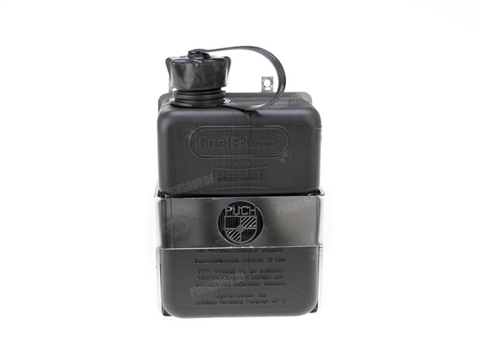 Bagagedrager achterdrager Puch Maxi N / K houder met FuelFriend jerrycan zwart links