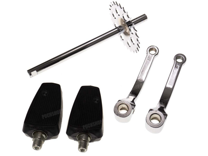 Pedal crank shaft Puch Maxi 260mm 26 tooth with cranks and pedals (extra long)