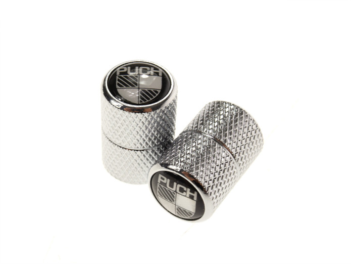 Ventieldopjes-set Alu met Puch logo zwart / wit