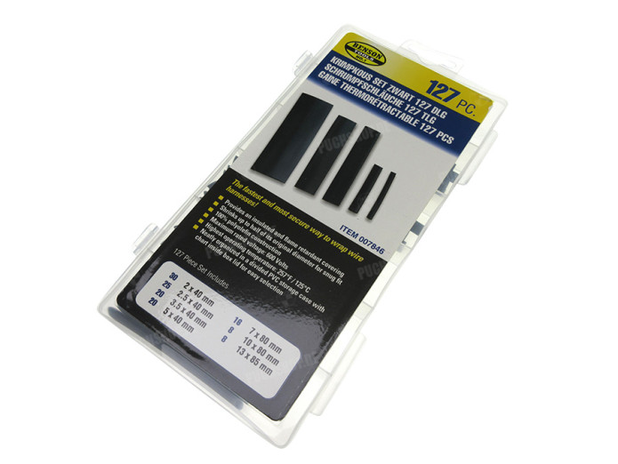 Electric cable heatshrink assortment set black 127-pieces