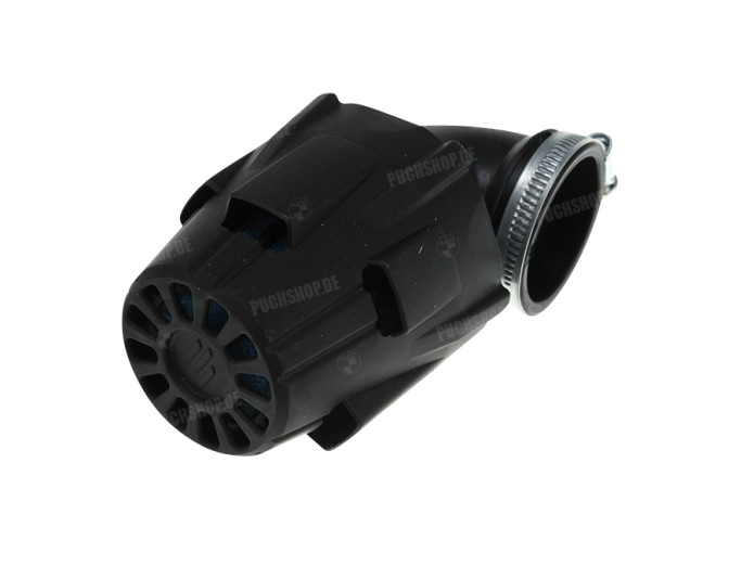 Luchtfilter 46mm schuim Polini Air Box haaks 90 graden zwart / blauw