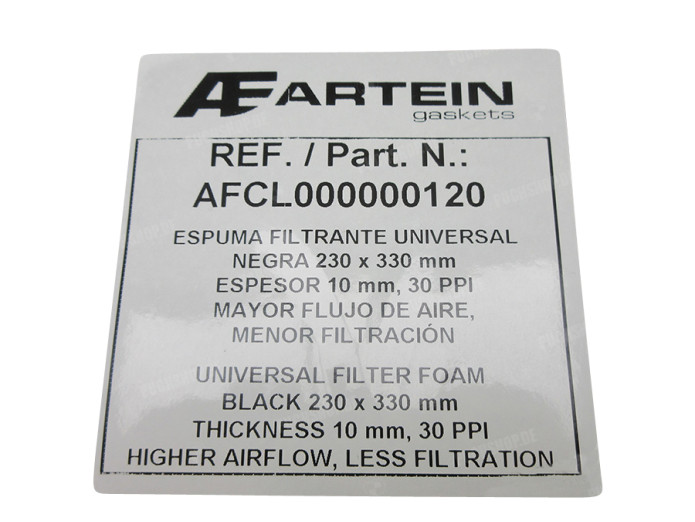 Luchtfilter schuim Artein 30 PPI universeel 