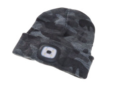 Beanie muts met LED lamp grijs camouflage