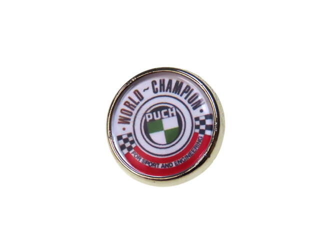 Pin button met Puch World Champion logo