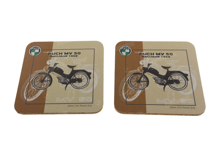 Coasters set Puch MV50 year of construction 1958 2x 95x95mm