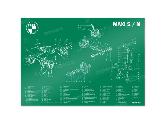 Poster "Exploded view Maxi S / N" A1 (59,4x84cm) English