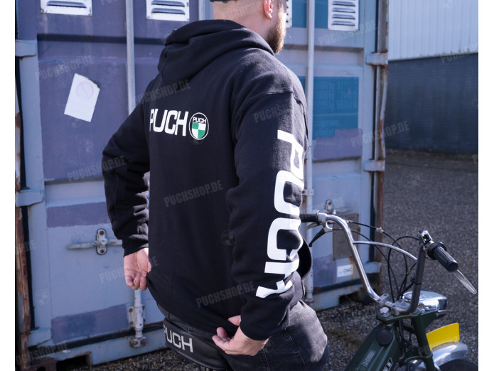 Hoodie Puch logo en mouwbedrukking zwart (S-XXXL)
