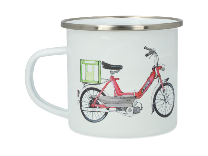 Lakor Puch Emaille Mok wit 350ml – Iconisch Puch Maxi Design | Vaatwasserbestendig