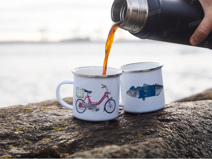Lakor Puch Green Enamel Mug White 350ml – Puch Maxi Design