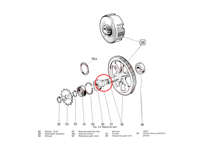 Seegerring tandwielas 17mm borging 6203 lager Puch Maxi E50