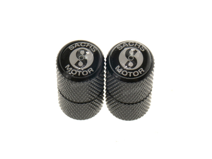 Valve caps set black aluminium with Sachs Logo black/white