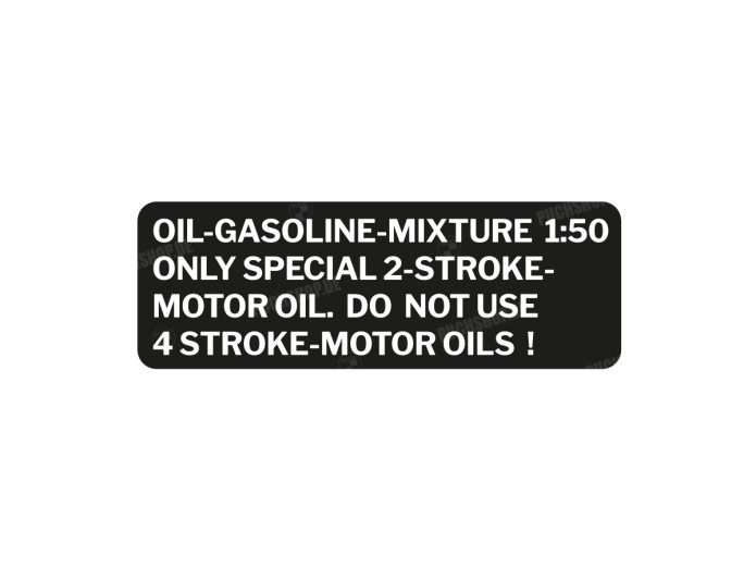 Gasoline mix sticker English black with transparent text
