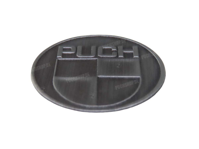 Sticker Puch logo round 38mm RealMetal silver color