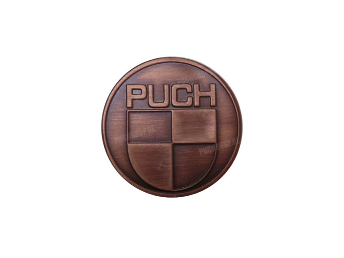 Sticker Puch logo rond 38mm RealMetal koper kleur