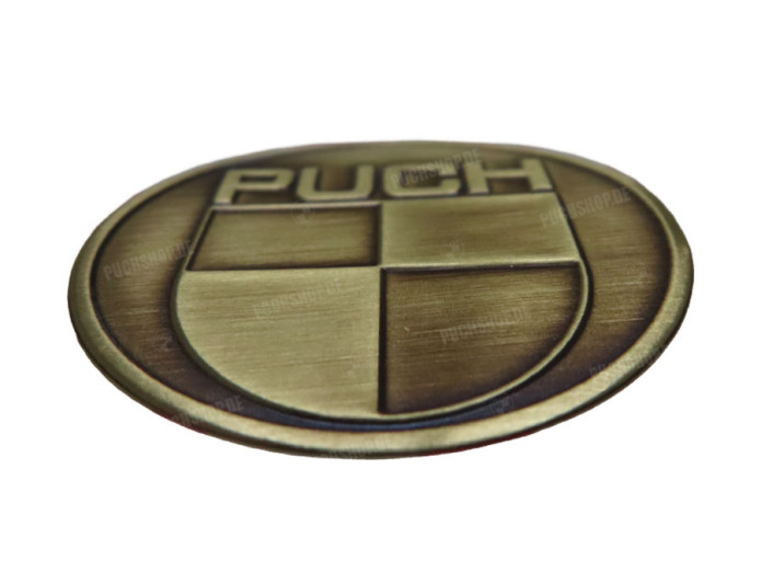Sticker Puch logo round 38mm RealMetal gold color
