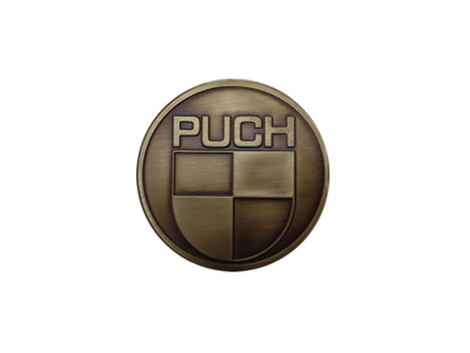 Sticker Puch logo rond 38mm RealMetal goud kleur