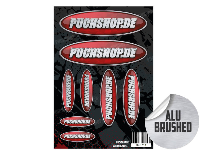 Aufklebersatz Puchshop Logo 8-teilig gebürstetes Aluminium