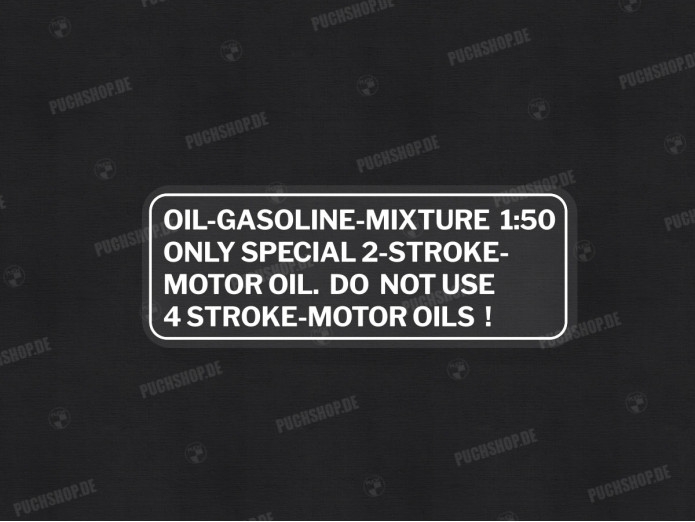Gasoline mix sticker Engels white 
