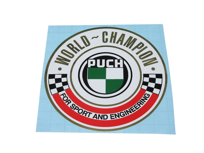 Transfer sticker Puch World Champion rond 50mm