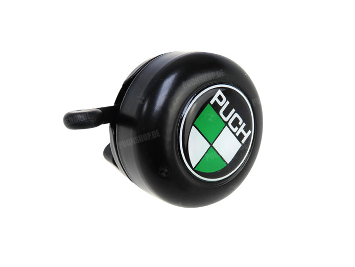Klingel mit Puch Logo in farbig Dome 3D Aufkleber Widek Schwarz