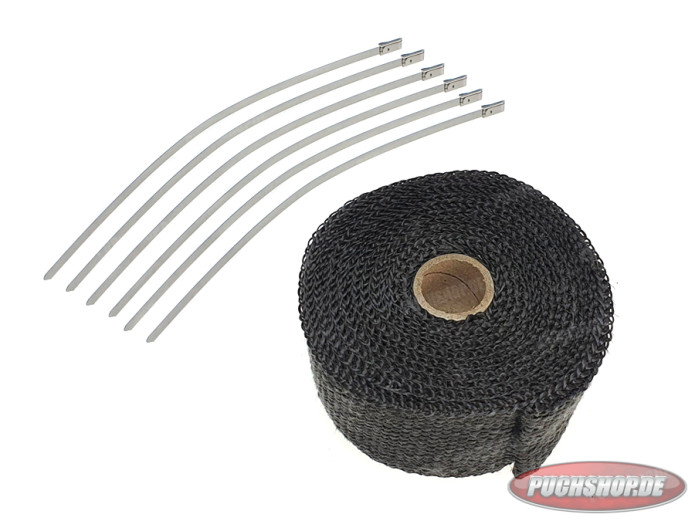Uitlaat hitteband / heatwrap zwart (5cm x 5 meter)