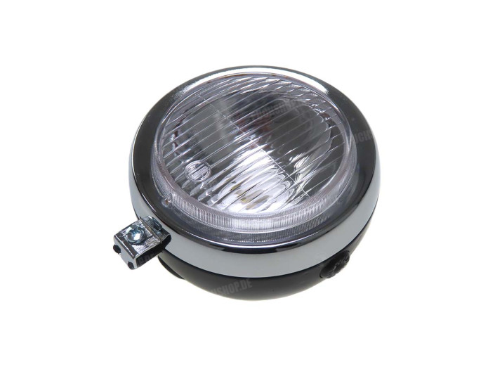 Headlight round 130mm Maxi black with chrome GUIA with grill