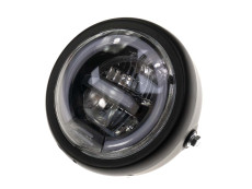 Koplamp rond 165mm met angel eye zwart LED 12V wit licht 